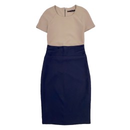 Design Contrasting Women's Wear Company Uniform Professional Skirt Customized Khaki Contrasting Royal Blue Dress Round Neck Back Zipper Design Waist Slim Executive One-Piece Dress UN184 Design Contrasting Women's Wear Company Uniform Professional Skirt Customized Khaki Contrasting Royal Blue Dress Round Neck Back Zipper Design Waist Slim Executive One-Piece Dress UN184